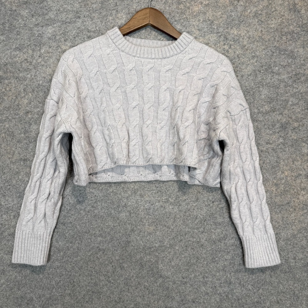Aritzia‎ Babaton 100% Wool Crop Cable Knit Sweater Womens Small Relaxed Slouchy